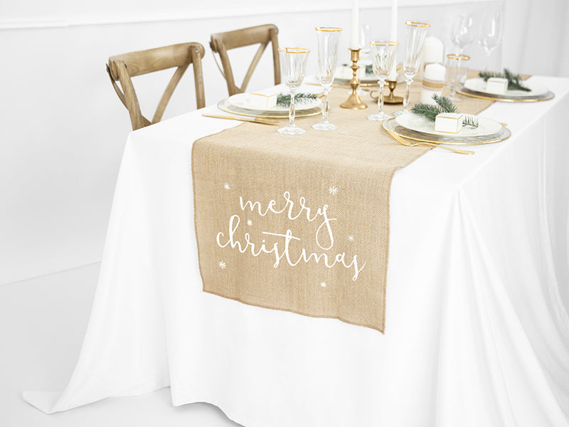 Jute table runner Merry Christmas