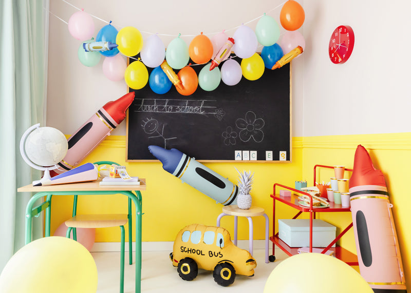 Crayons foil balloons, blue