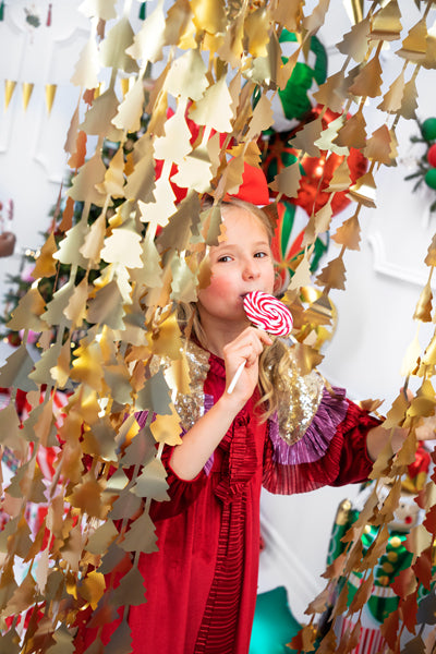Party curtain - Christmas trees, gold