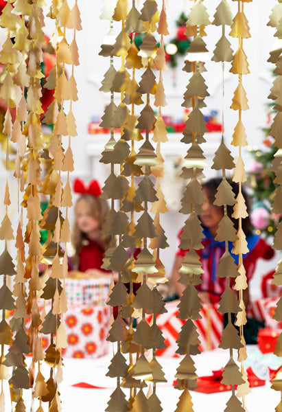 Party curtain - Christmas trees, gold