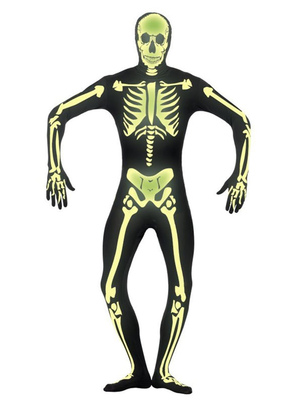 Glow-in-the-dark "second skin" skeleton costume for adults