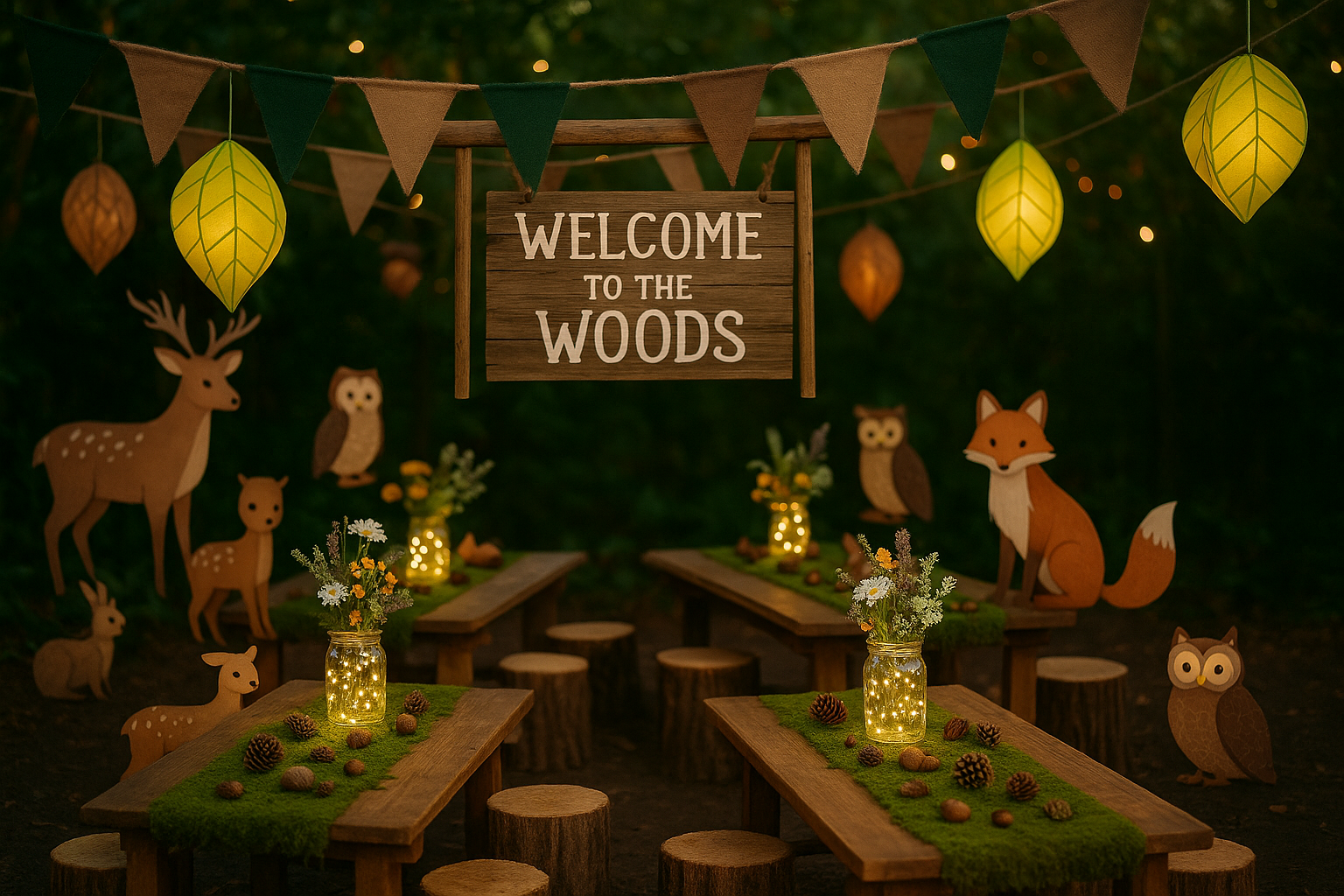 woodland themed party decor