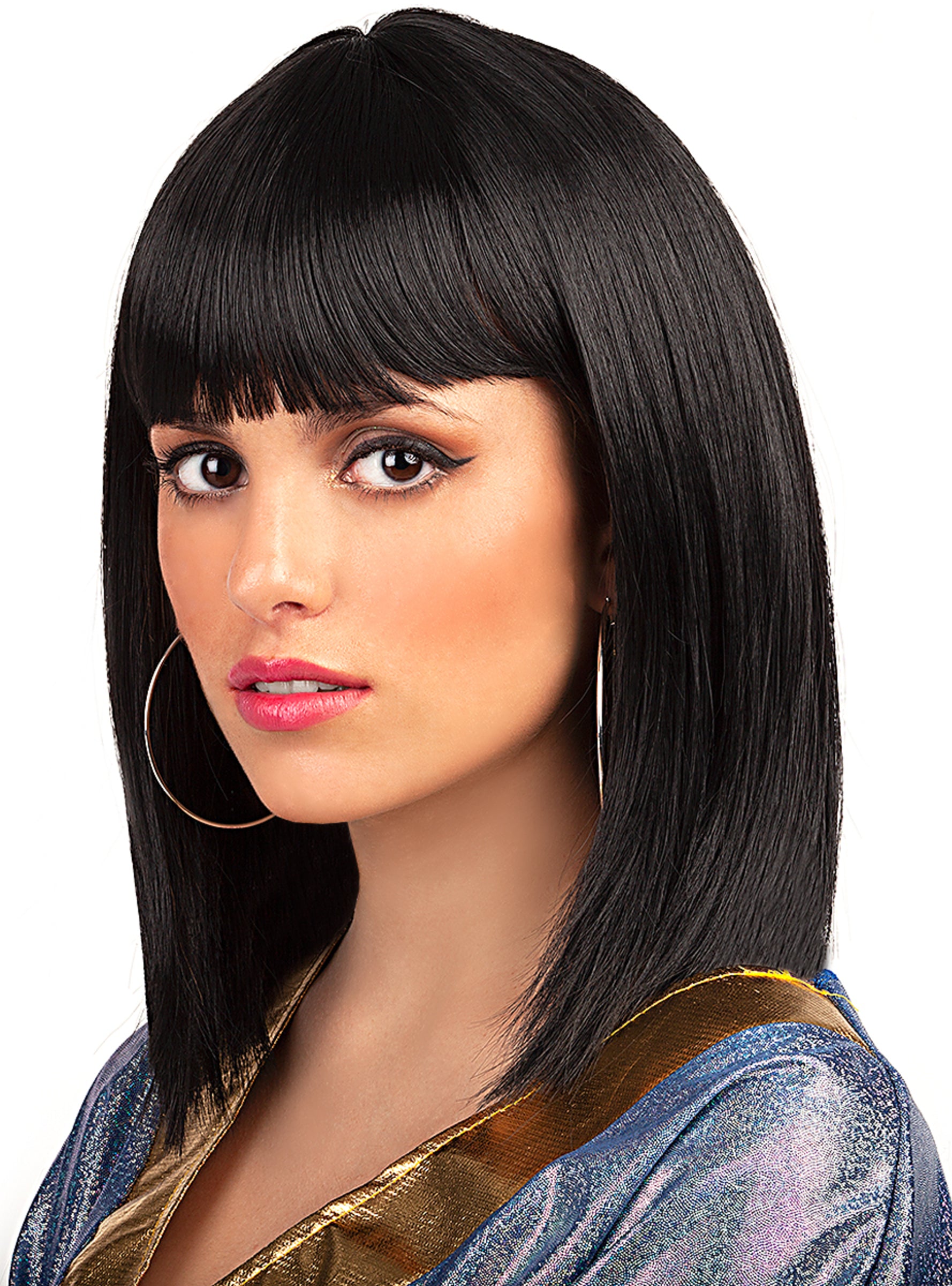 Short black wig with fringe