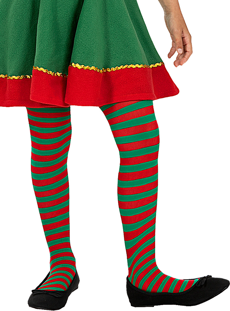 Karnavaliniai kostiumai, teminių vakarėlių apranga Red and Green Striped Elf Tights for Girls - Teminis.lt #karnavaliniai kostiumai #teminiai vakareliai