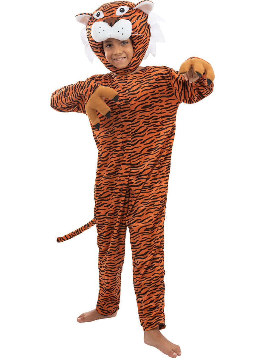 Tiger Costume for Kids with Tail & Headpiece - Jumpsuit