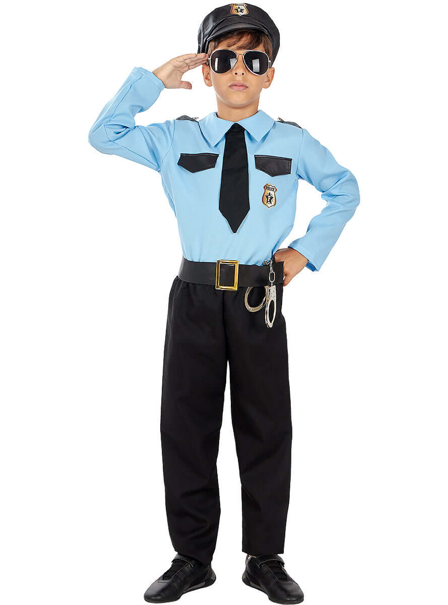 Police Costume for Boys - Officer Uniform with Hat and Tie