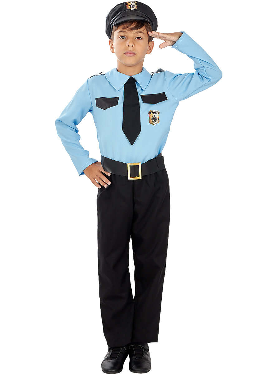 Police Costume for Boys - Officer Uniform with Hat and Tie