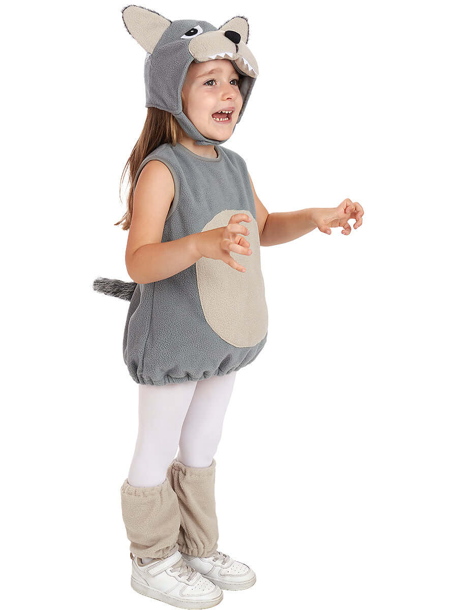 Wolf Costume for Kids – Plush Gray Tunic with Tail & Hat