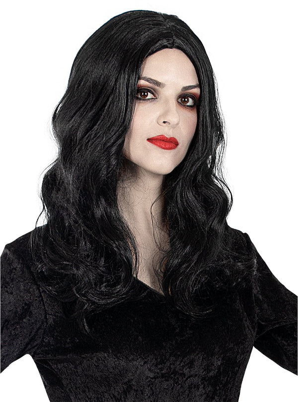 Morticia Adamsų šeimynėlės perukas moterims