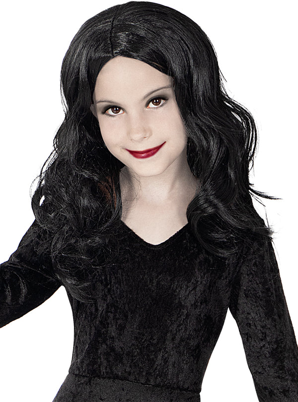 Morticia Adamsų šeimynėlės perukas mergaitėms