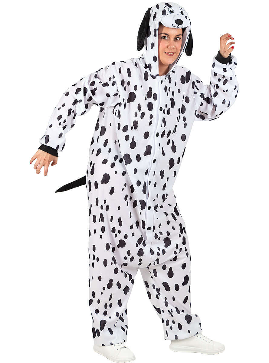 Dalmatian Onesie Costume for Adults - Fleece Jumpsuit with Hood