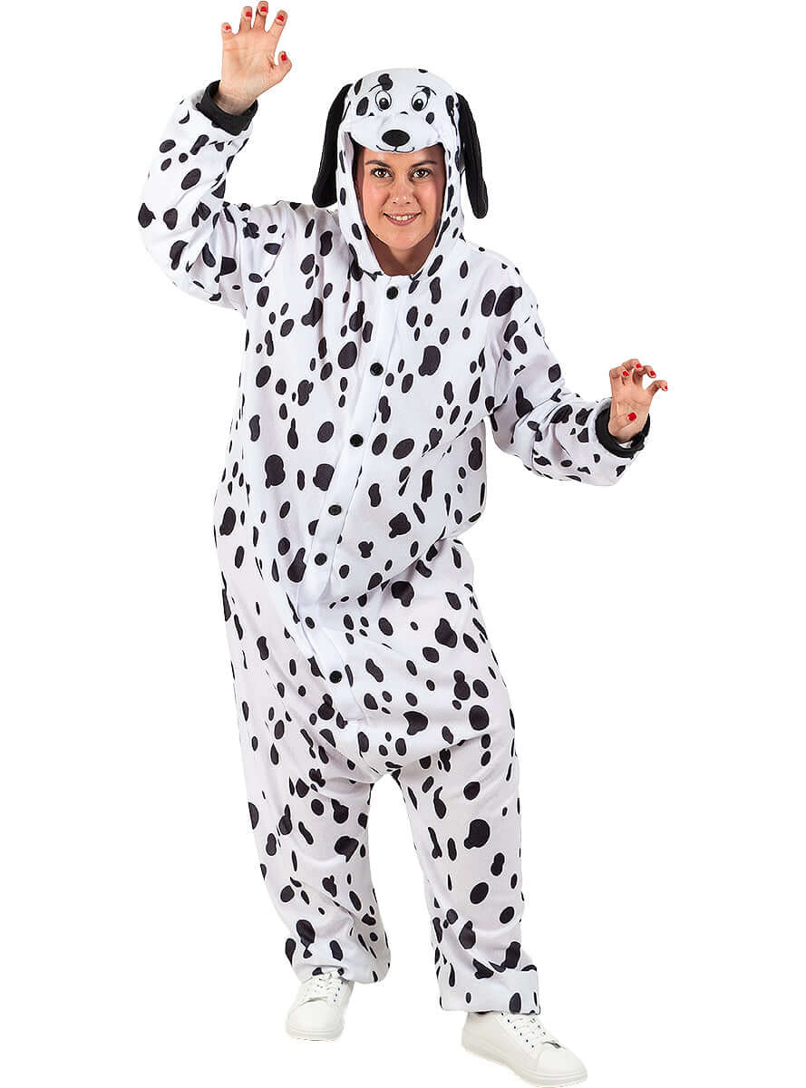 Dalmatian Onesie Costume for Adults - Fleece Jumpsuit with Hood