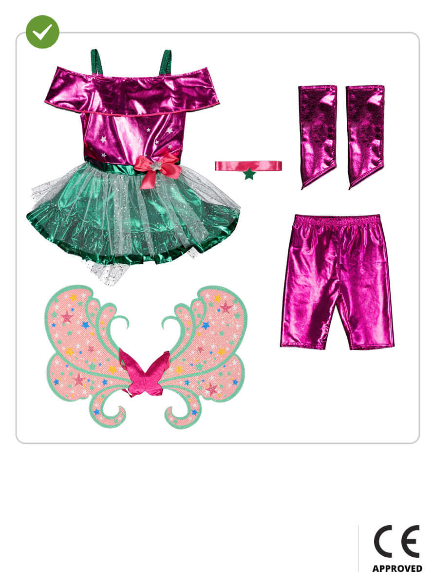 Flora Costume for Girls - Winx Club Official Fairy with Wings