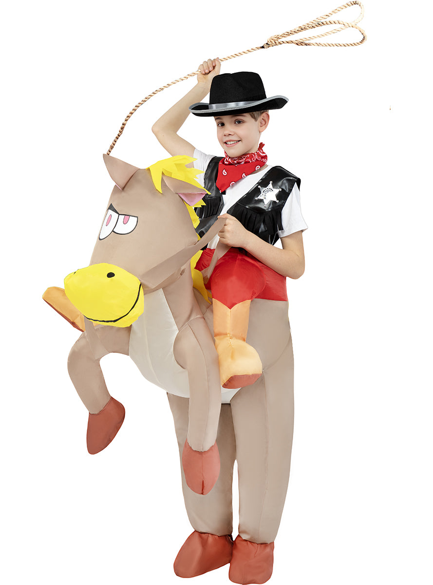 Piggyback Cowboy Costume with Inflatable Horse for Kids
