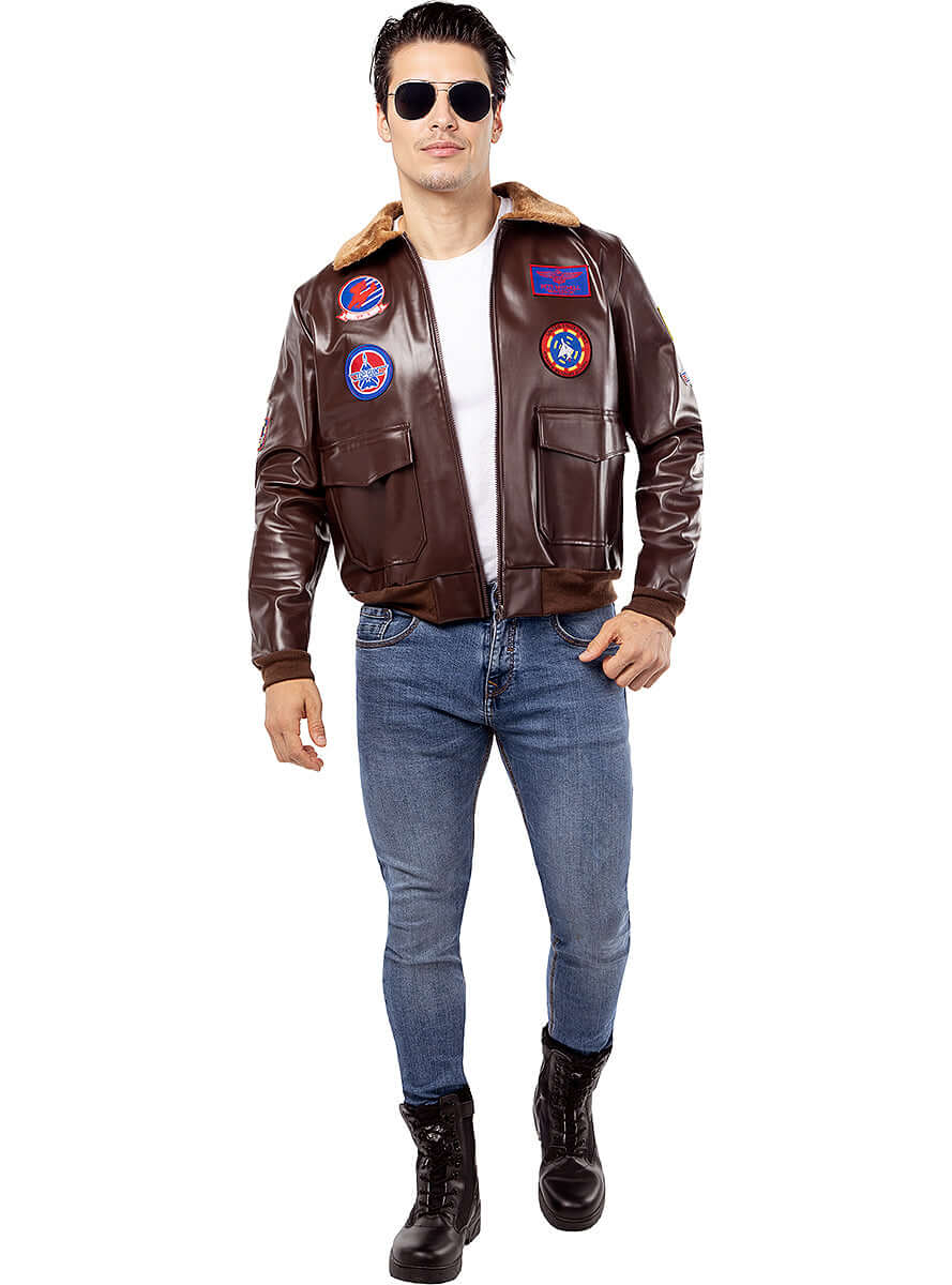 Top Gun Aviator Jacket – Brown Leather with Official Patches