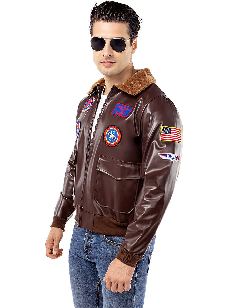 Top Gun Aviator Jacket – Brown Leather with Official Patches