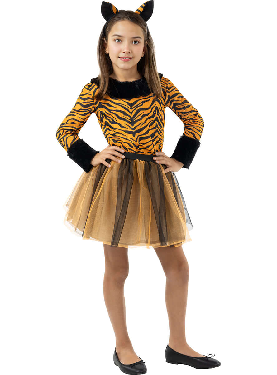Premium Tiger Costume for Girl with Tulle Skirt & Ears