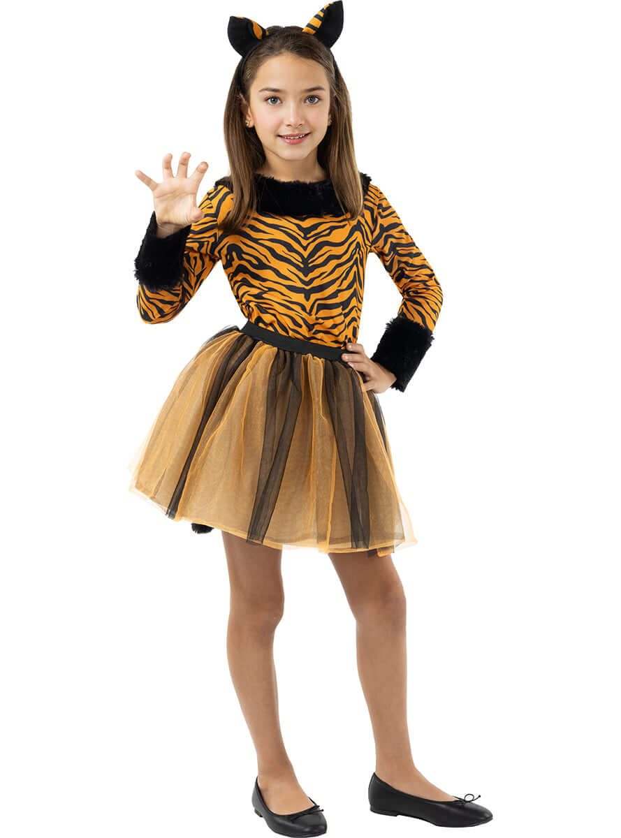Premium Tiger Costume for Girl with Tulle Skirt & Ears