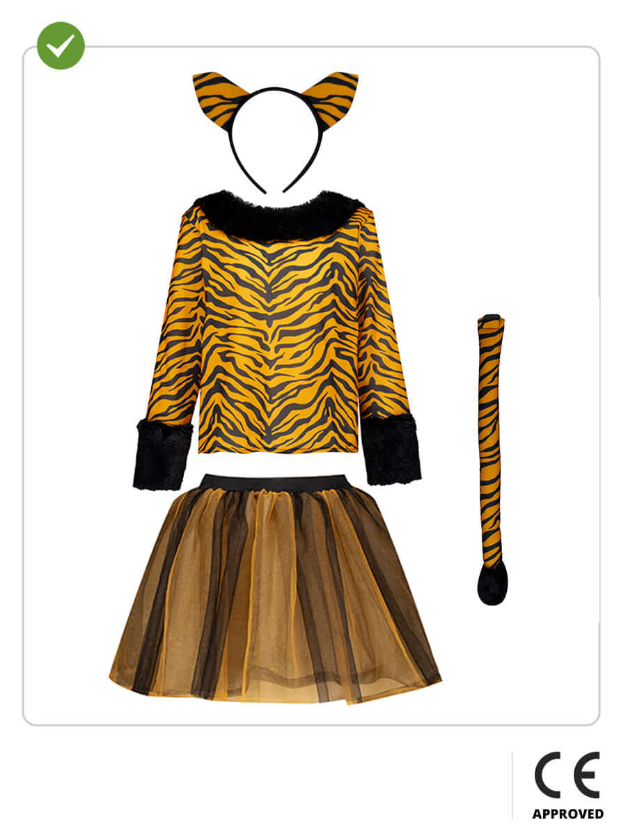 Premium Tiger Costume for Girl with Tulle Skirt & Ears