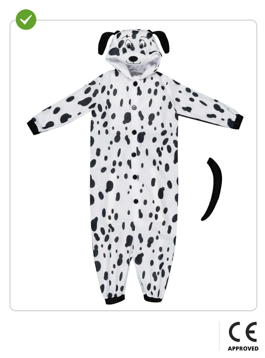 Dalmatian Onesie Costume for Kids with Hood, Ears & Tail - Spotted