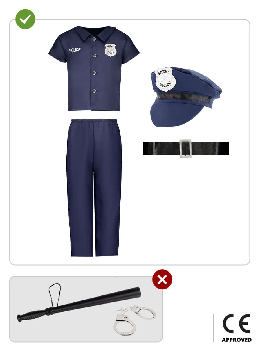 Police Costume for Kids - Officer Uniform with Hat and Belt