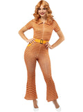 Retro Orange 70s Women's Costume - Jumpsuit & Belt Set Teminis.lt