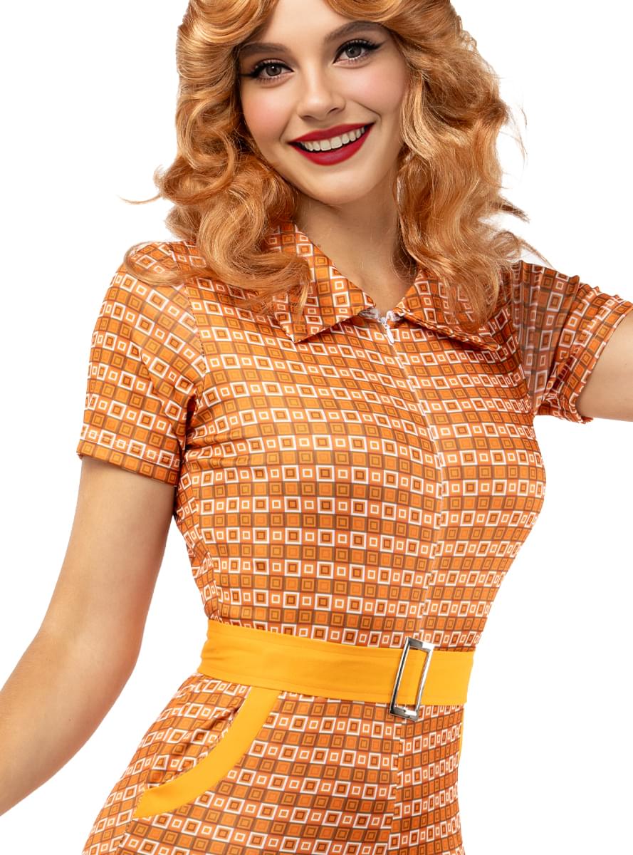 Retro Orange 70s Women's Costume - Jumpsuit & Belt Set Teminis.lt