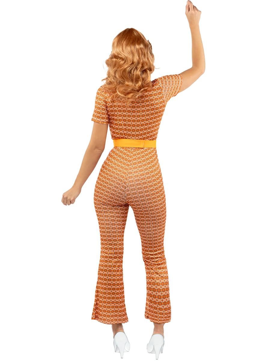 Retro Orange 70s Women's Costume - Jumpsuit & Belt Set Teminis.lt