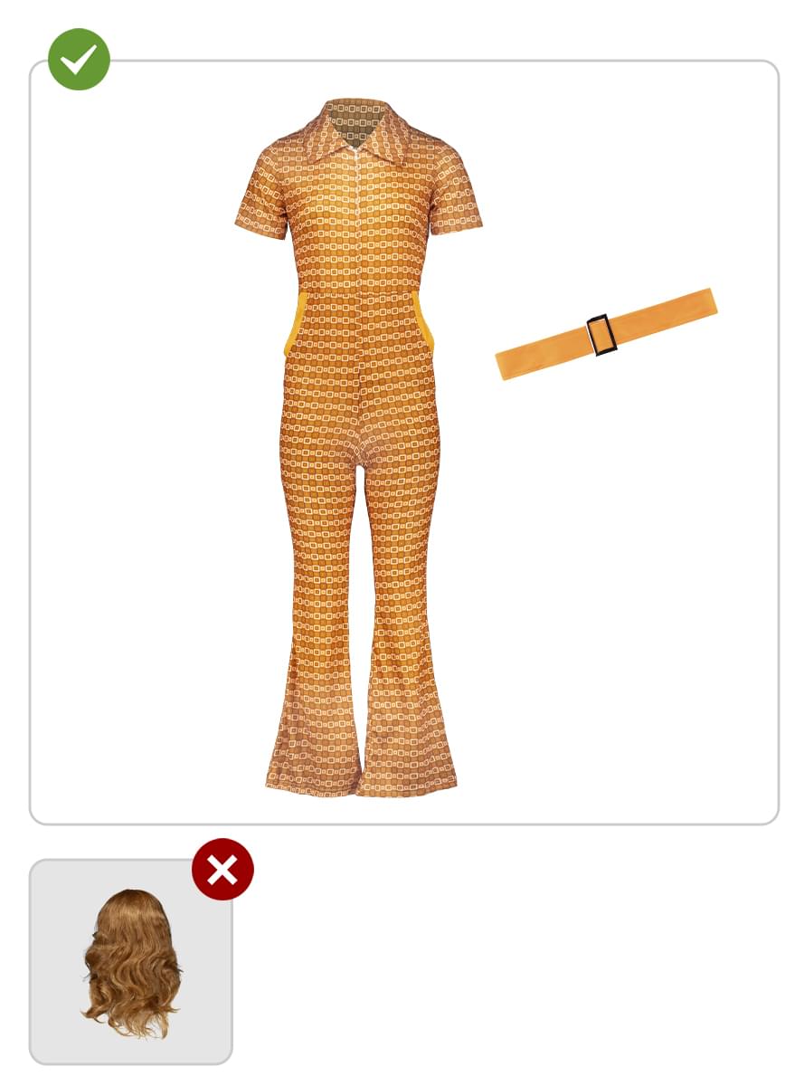 Retro Orange 70s Women's Costume - Jumpsuit & Belt Set Teminis.lt