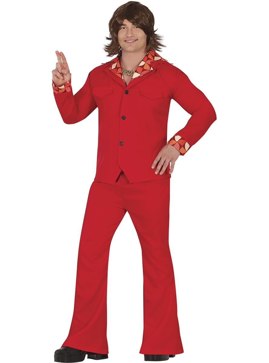 Men's 70s Disco Costume: Red Wide-Leg Trousers Teminis.lt