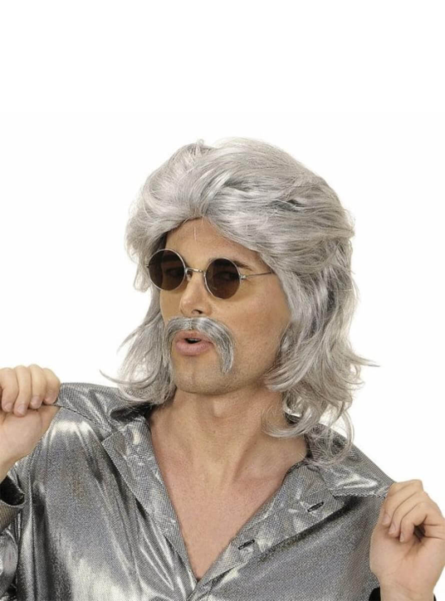 70s Grey Wig & Mustache Set - Perfect for Disco Parties Teminis.lt