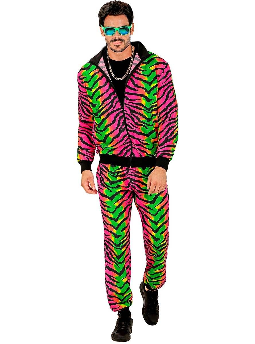Karnavaliniai kostiumai, teminių vakarėlių apranga 80's Animal Print Fluorescent Tracksuit Costume for Adults - Teminis.lt #karnavaliniai kostiumai #teminiai vakareliai
