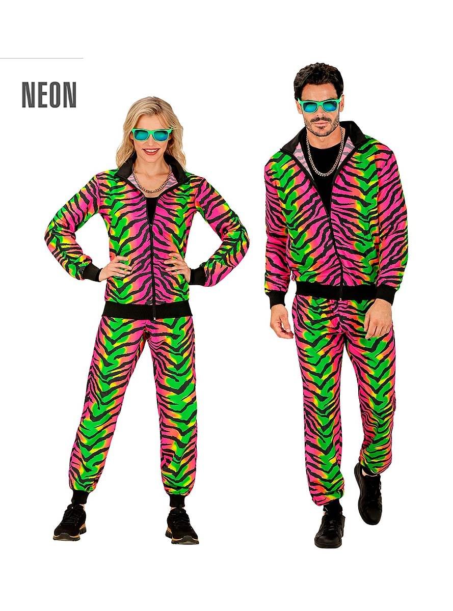 Karnavaliniai kostiumai, teminių vakarėlių apranga 80's Animal Print Fluorescent Tracksuit Costume for Adults - Teminis.lt #karnavaliniai kostiumai #teminiai vakareliai