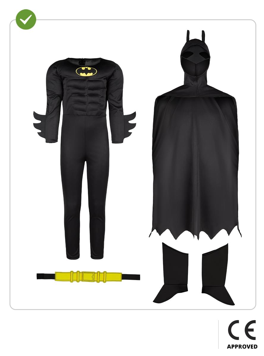 Kids Batman Costume: Full Jumpsuit & Cape Set Teminis.lt