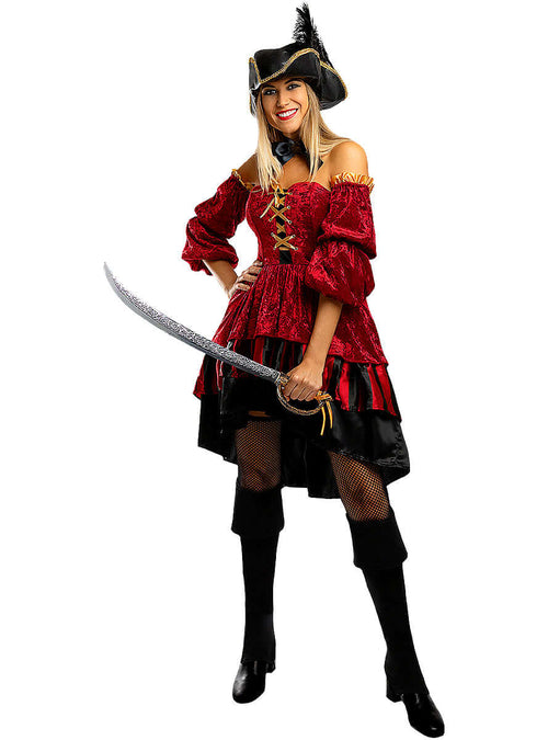 Corsair Pirate Costume for Women – Elegant Maroon Set