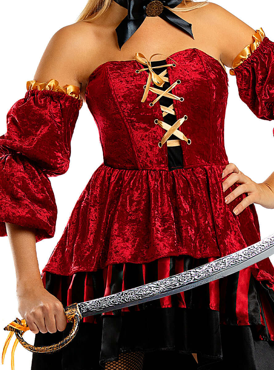 Corsair Pirate Costume for Women – Elegant Maroon Set