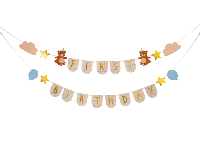 First Birthday Banner with Bears - Teminis.lt