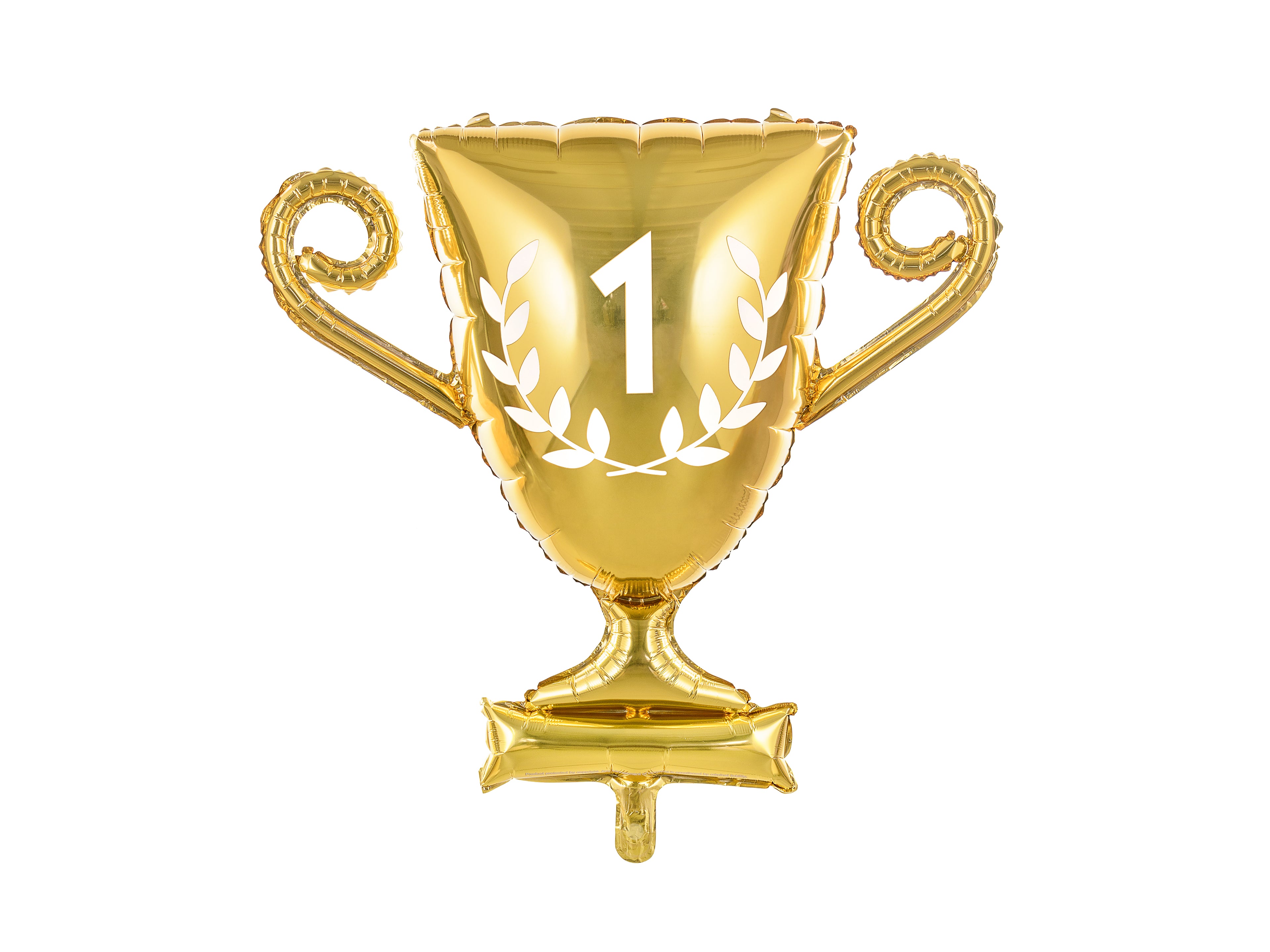 Gold trophy-shaped balloon with number '1' on a white background