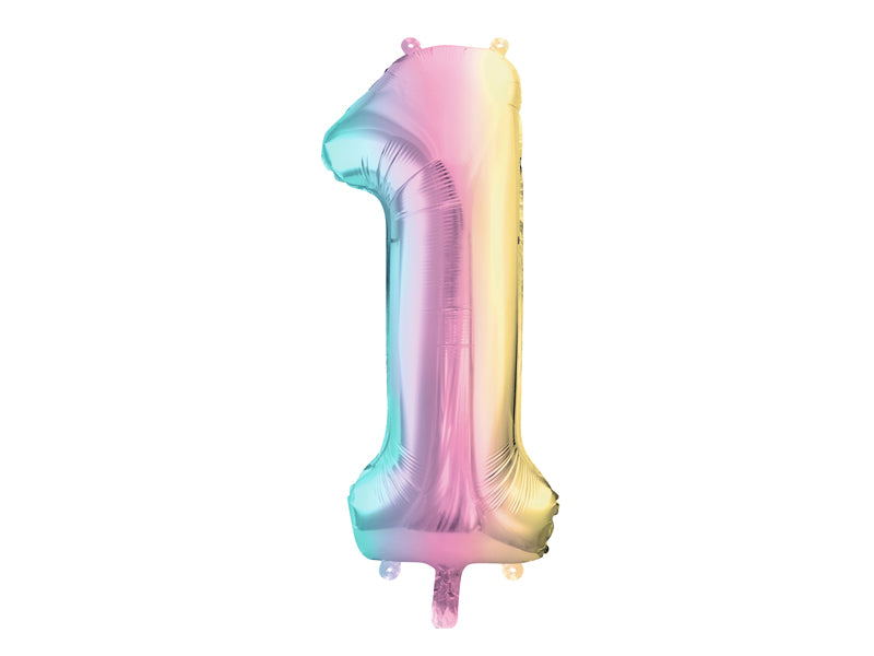 Foil Balloon Number ''1'', 86cm, pastel rainbow - Teminis.lt