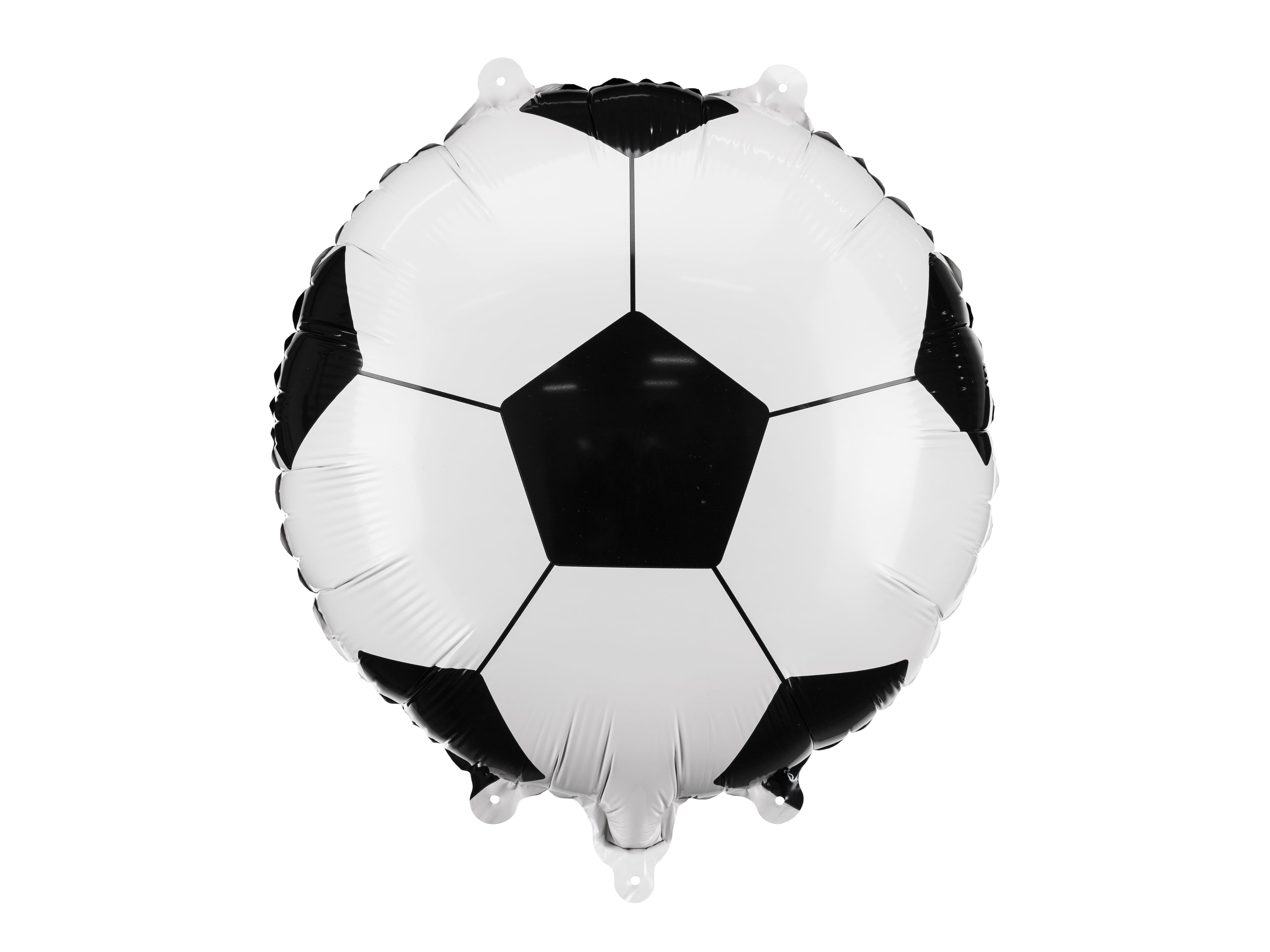 Black and white soccer ball-shaped balloon on a white background