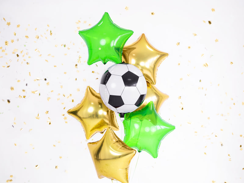 Black and white soccer ball-shaped balloon on a white background