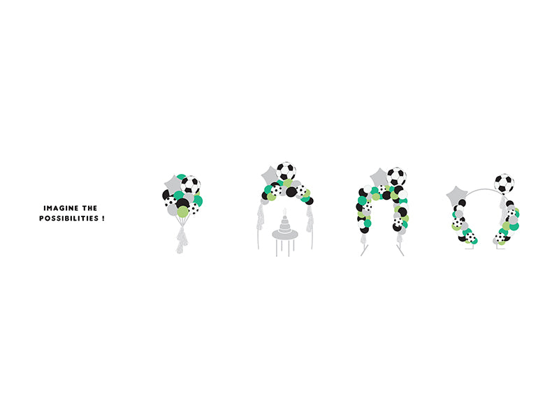 Decorative balloons shaped like letters on a white background with text 'IMAGINE THE POSSIBILITIES!'.