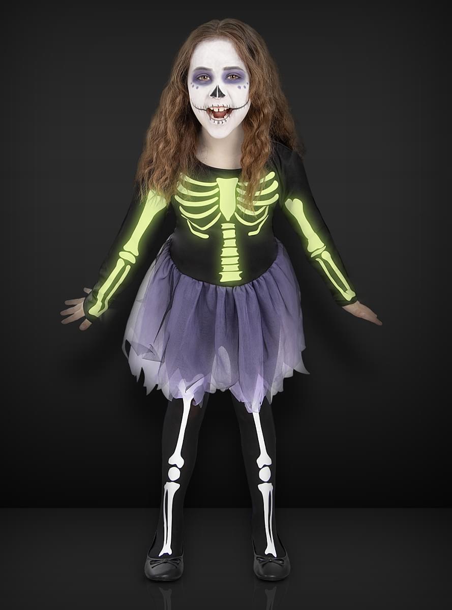 Glow in the Dark Skeleton Costume for Girls - Teminis.lt