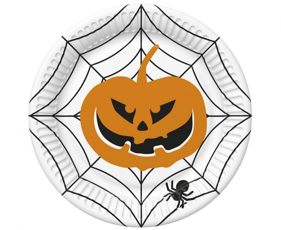 Halloween Pumpkin and Spiderweb Paper Plates - Teminis.lt