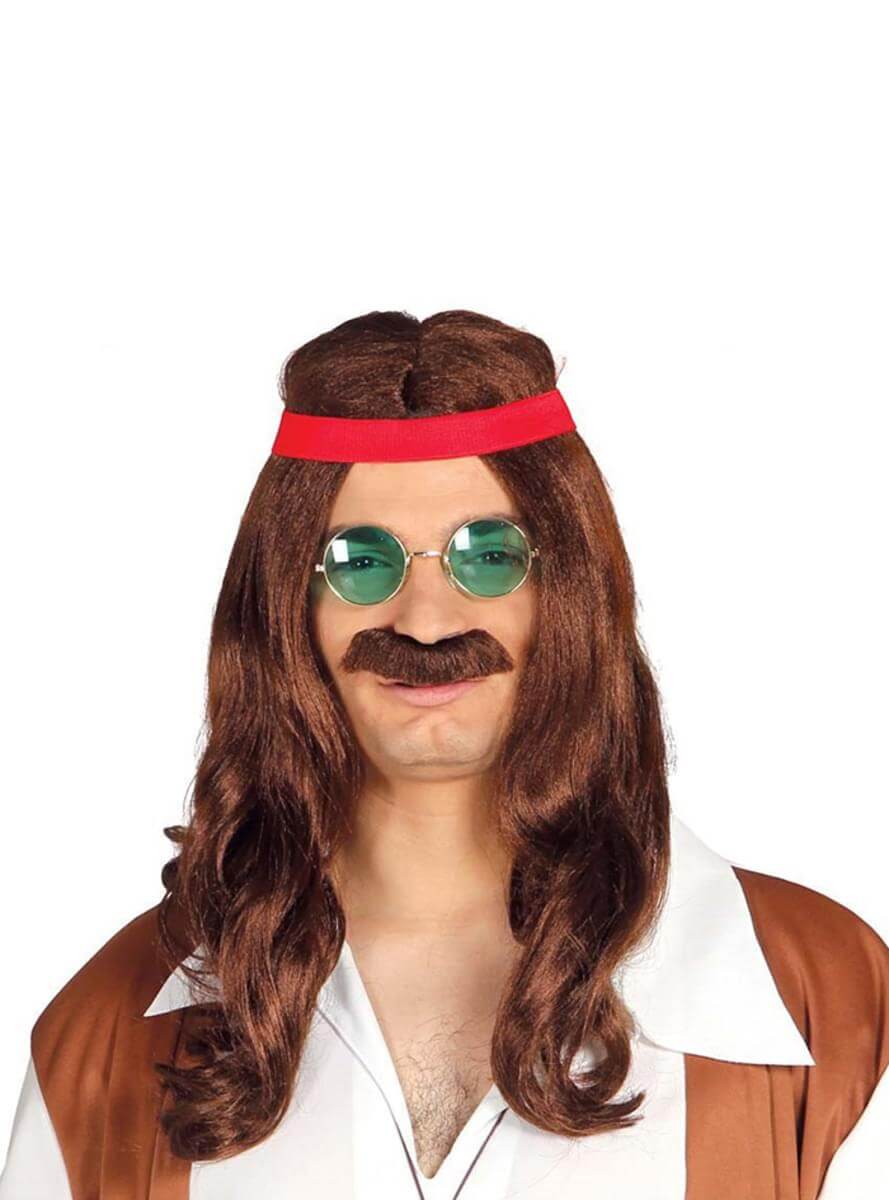 Hippy Wig with Moustache Set for Men - Teminis.lt Teminis.lt