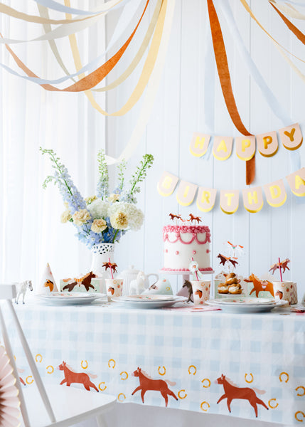 Paper Tablecloth Checkered with Horses - Teminis.lt