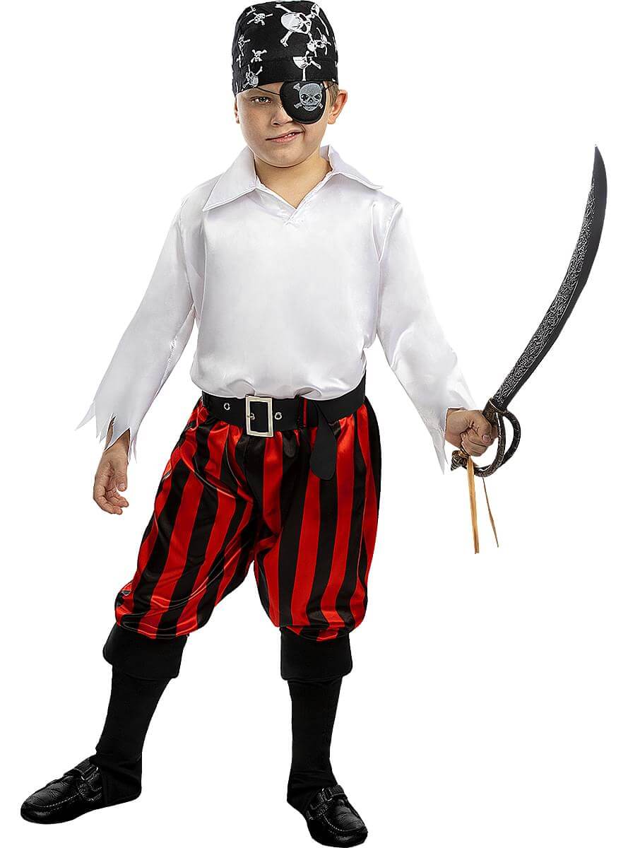 Pirato kostiumas berniukams – bukanieriaus marškinėliai ir kelnės