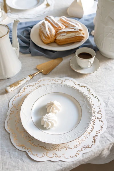 Placemats with gold Ornament, white - Teminis.lt