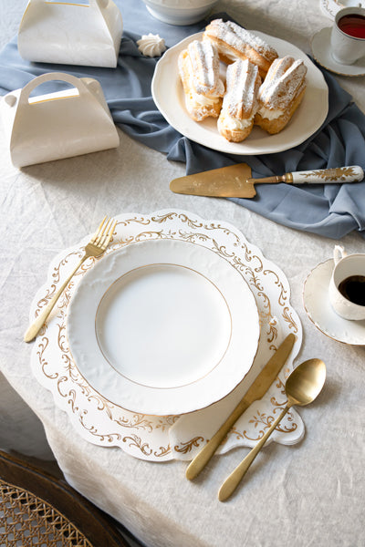 Placemats with gold Ornament, white - Teminis.lt