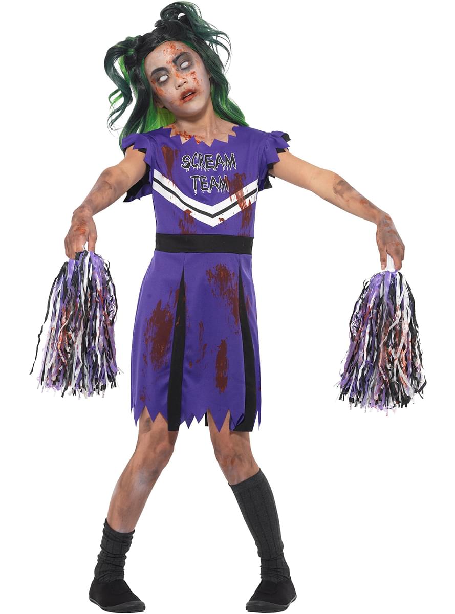 Girls Purple Zombie Cheerleader Costume - Halloween Outfit Teminis.lt
